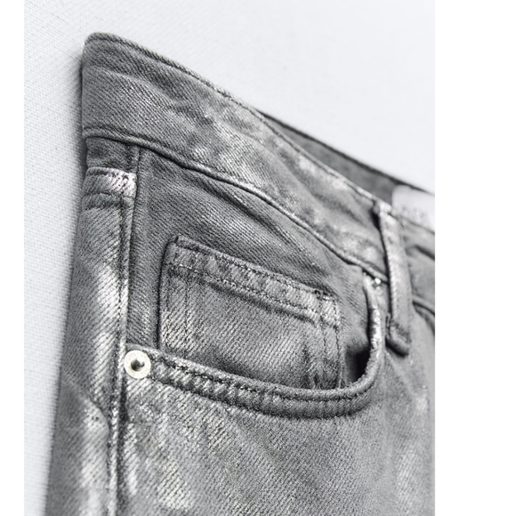 Zara Metallic Foil Wide Leg Jeans - Picture 15 of 16